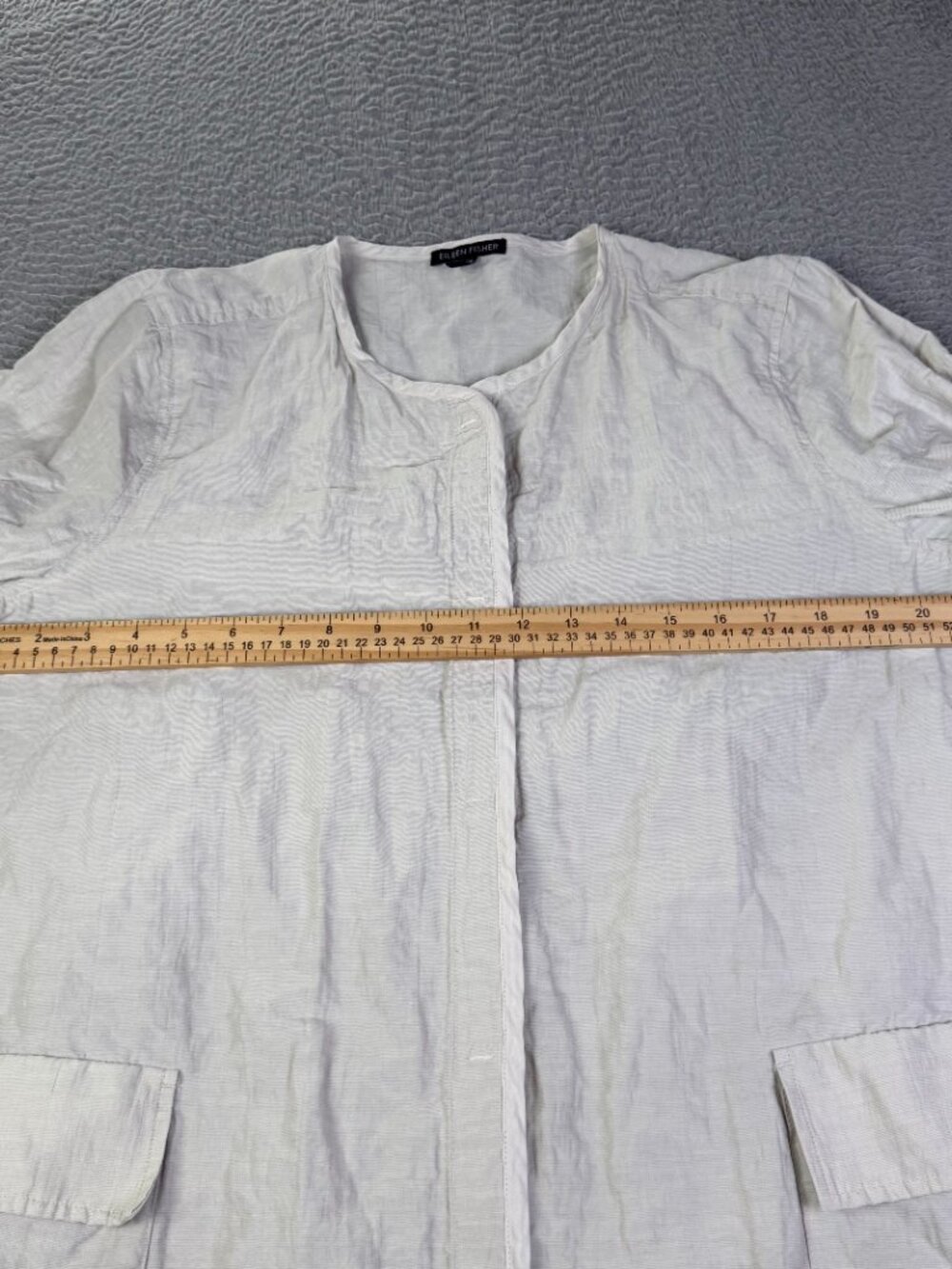 Eileen Fisher Longline Jacket Womens M Bone Ecru Rumpled Organic Steel Metallic - Picture 11 of 12